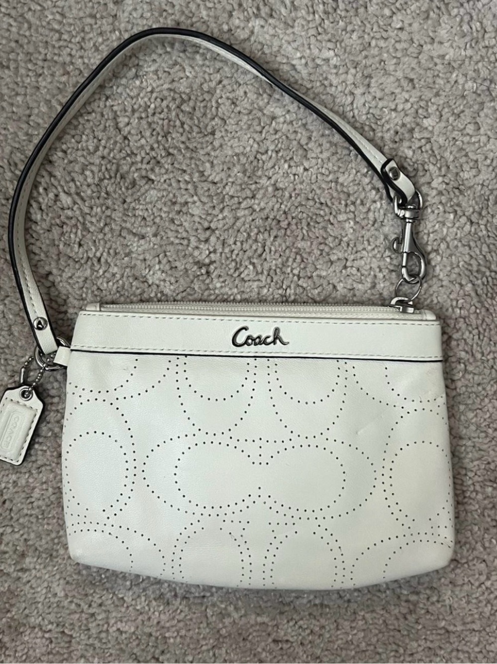 Coach White Perforated Leather Wristlet Clutch